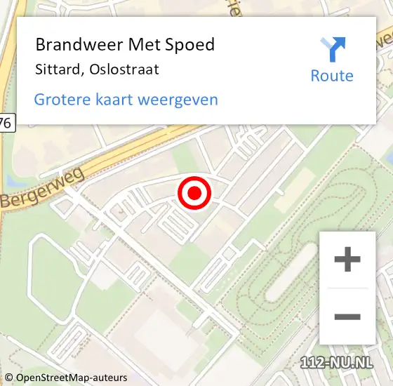 Locatie op kaart van de 112 melding: Brandweer Met Spoed Naar Sittard, Oslostraat op 20 november 2021 00:34