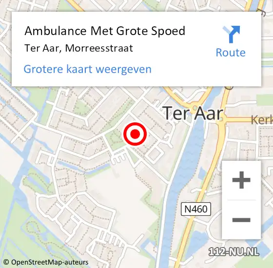 Locatie op kaart van de 112 melding: Ambulance Met Grote Spoed Naar Ter Aar, Morreesstraat op 20 november 2021 00:49