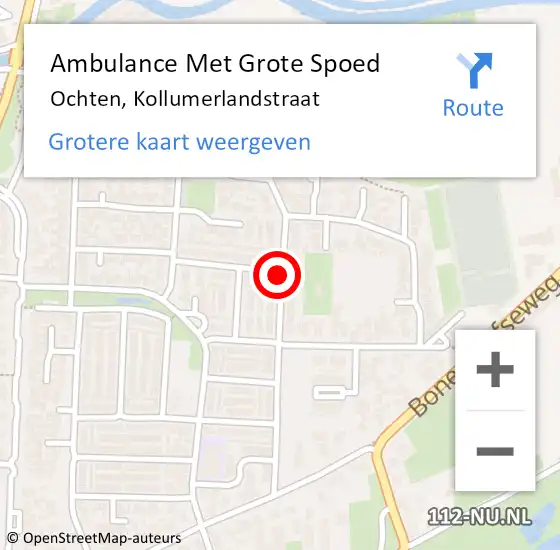 Locatie op kaart van de 112 melding: Ambulance Met Grote Spoed Naar Ochten, Kollumerlandstraat op 20 november 2021 01:17