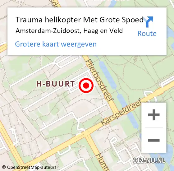 Locatie op kaart van de 112 melding: Trauma helikopter Met Grote Spoed Naar Amsterdam-Zuidoost, Haag en Veld op 20 november 2021 01:35