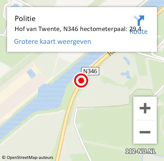 Locatie op kaart van de 112 melding: Politie Hof van Twente, N346 hectometerpaal: 29,4 op 20 november 2021 01:46