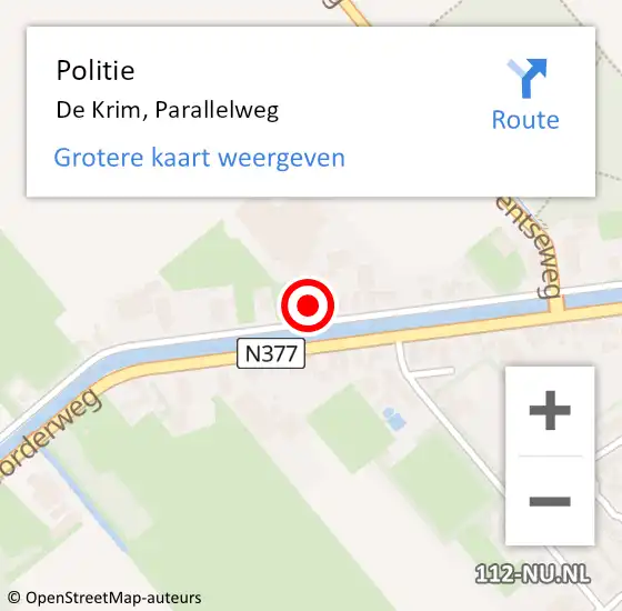 Locatie op kaart van de 112 melding: Politie De Krim, Parallelweg op 20 november 2021 01:55