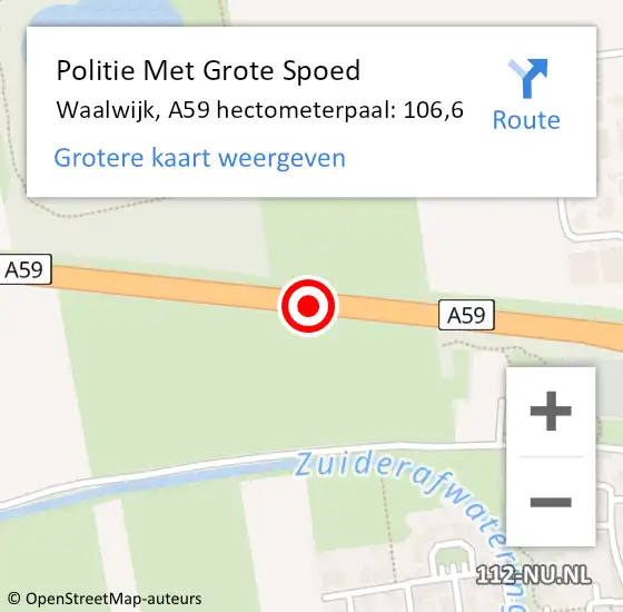 Locatie op kaart van de 112 melding: Politie Met Grote Spoed Naar Waalwijk, A59 hectometerpaal: 106,6 op 20 november 2021 02:10