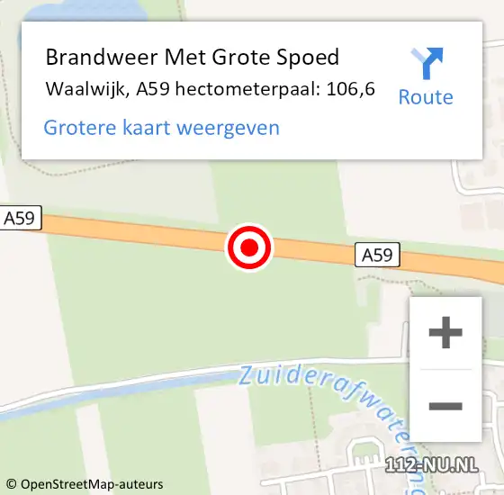 Locatie op kaart van de 112 melding: Brandweer Met Grote Spoed Naar Waalwijk, A59 hectometerpaal: 106,6 op 20 november 2021 02:11