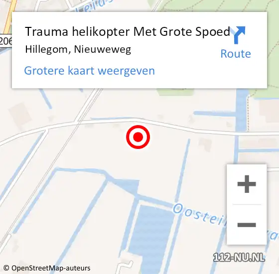 Locatie op kaart van de 112 melding: Trauma helikopter Met Grote Spoed Naar Hillegom, Nieuweweg op 20 november 2021 02:42