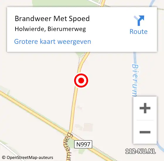 Locatie op kaart van de 112 melding: Brandweer Met Spoed Naar Holwierde, Bierumerweg op 20 november 2021 08:14