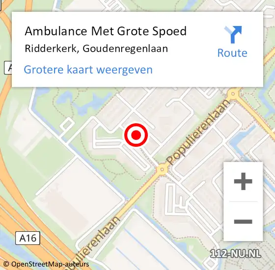 Locatie op kaart van de 112 melding: Ambulance Met Grote Spoed Naar Ridderkerk, Goudenregenlaan op 20 november 2021 08:42