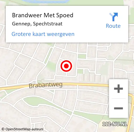 Locatie op kaart van de 112 melding: Brandweer Met Spoed Naar Gennep, Spechtstraat op 20 november 2021 09:03