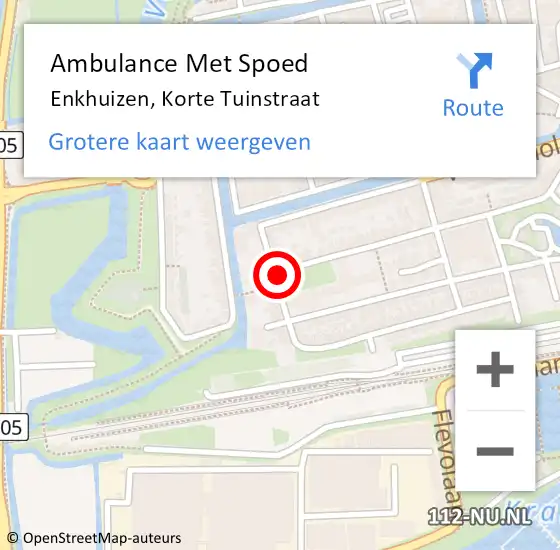 Locatie op kaart van de 112 melding: Ambulance Met Spoed Naar Enkhuizen, Korte Tuinstraat op 20 november 2021 09:18