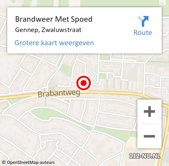 Locatie op kaart van de 112 melding: Brandweer Met Spoed Naar Gennep, Zwaluwstraat op 20 november 2021 09:21