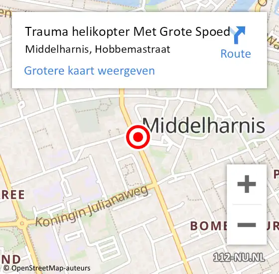 Locatie op kaart van de 112 melding: Trauma helikopter Met Grote Spoed Naar Middelharnis, Hobbemastraat op 20 november 2021 09:23