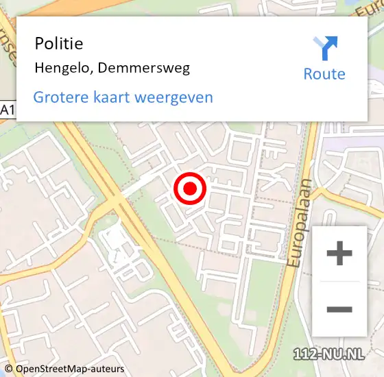 Locatie op kaart van de 112 melding: Politie Hengelo, Demmersweg op 20 november 2021 09:30