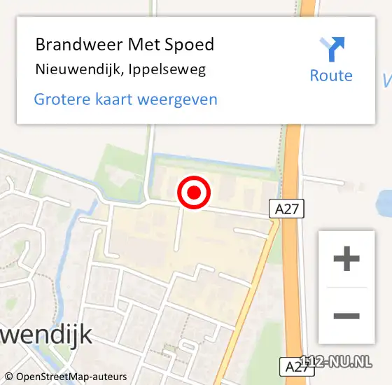 Locatie op kaart van de 112 melding: Brandweer Met Spoed Naar Nieuwendijk, Ippelseweg op 20 november 2021 10:23