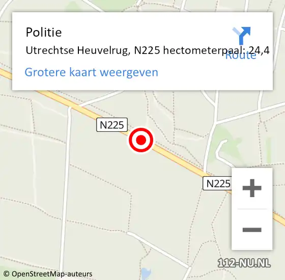 Locatie op kaart van de 112 melding: Politie Utrechtse Heuvelrug, N225 hectometerpaal: 24,4 op 20 november 2021 10:41