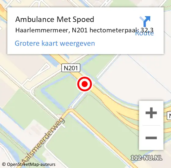 Locatie op kaart van de 112 melding: Ambulance Met Spoed Naar Haarlemmermeer, N201 hectometerpaal: 32,3 op 20 november 2021 10:53