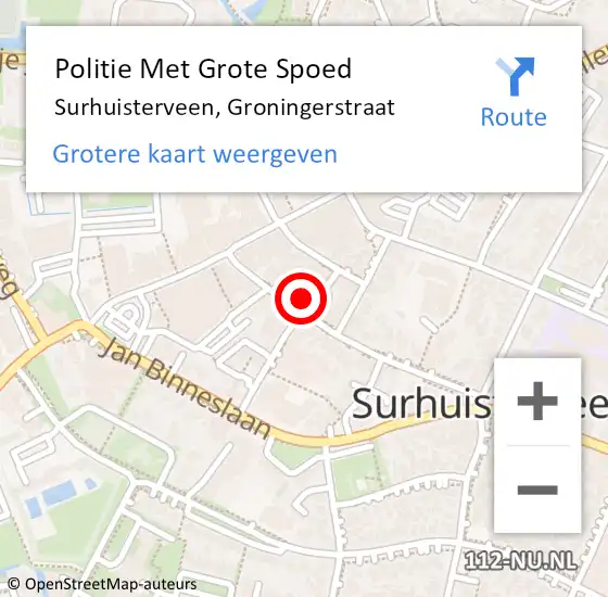 Locatie op kaart van de 112 melding: Politie Met Grote Spoed Naar Surhuisterveen, Groningerstraat op 20 november 2021 11:08