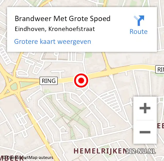 Locatie op kaart van de 112 melding: Brandweer Met Grote Spoed Naar Eindhoven, Kronehoefstraat op 20 november 2021 11:27