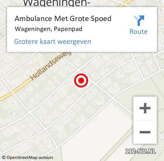 Locatie op kaart van de 112 melding: Ambulance Met Grote Spoed Naar Wageningen, Papenpad op 20 november 2021 12:07