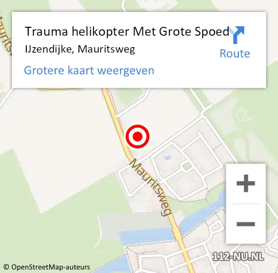 Locatie op kaart van de 112 melding: Trauma helikopter Met Grote Spoed Naar IJzendijke, Mauritsweg op 20 november 2021 12:39