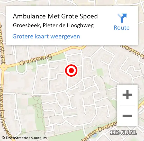 Locatie op kaart van de 112 melding: Ambulance Met Grote Spoed Naar Groesbeek, Pieter de Hooghweg op 20 november 2021 12:42