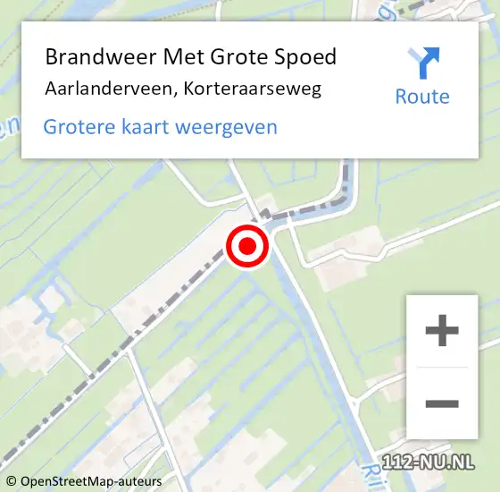 Locatie op kaart van de 112 melding: Brandweer Met Grote Spoed Naar Aarlanderveen, Korteraarseweg op 20 november 2021 12:58