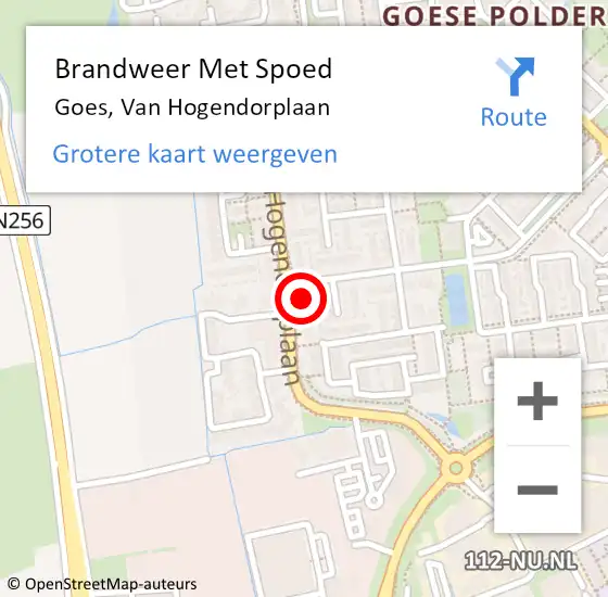 Locatie op kaart van de 112 melding: Brandweer Met Spoed Naar Goes, Van Hogendorplaan op 20 november 2021 13:17