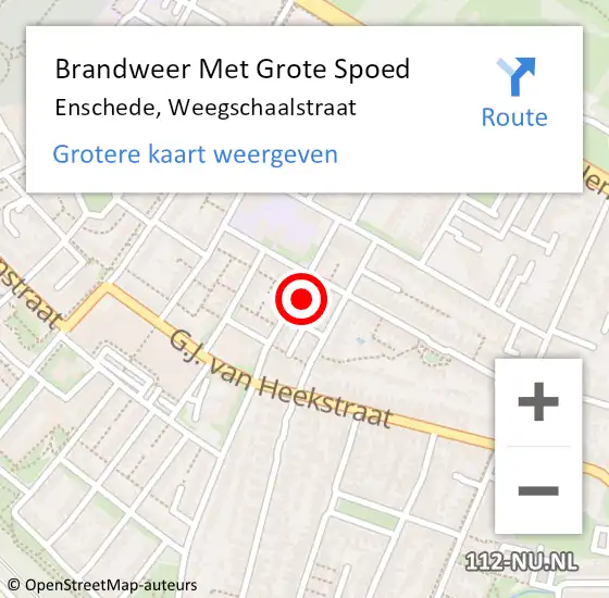 Locatie op kaart van de 112 melding: Brandweer Met Grote Spoed Naar Enschede, Weegschaalstraat op 20 november 2021 13:46