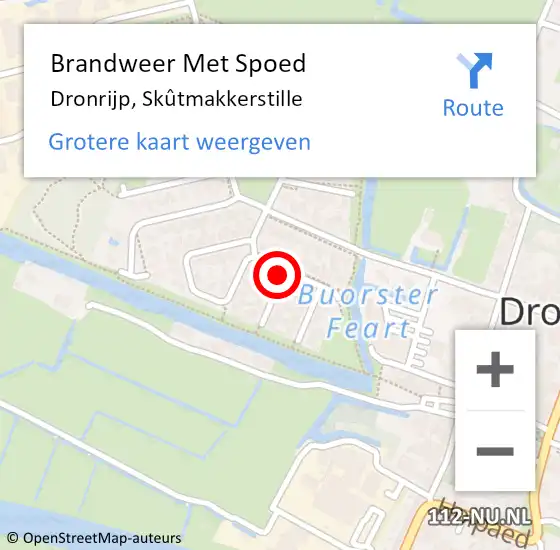 Locatie op kaart van de 112 melding: Brandweer Met Spoed Naar Dronrijp, Skûtmakkerstille op 20 november 2021 14:14