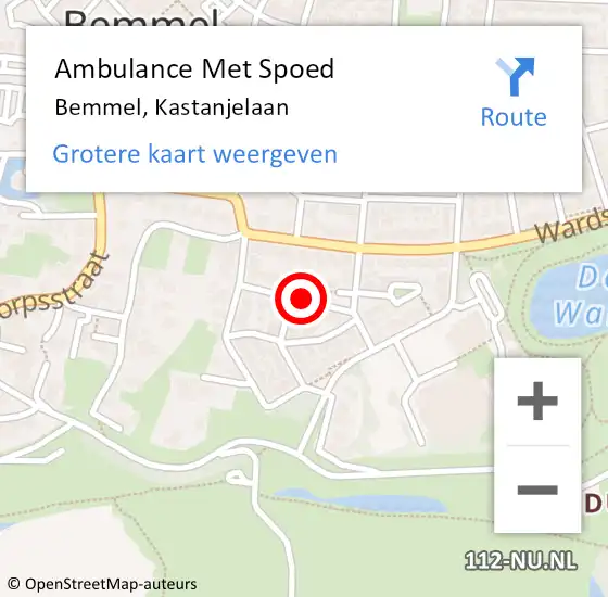 Locatie op kaart van de 112 melding: Ambulance Met Spoed Naar Bemmel, Kastanjelaan op 20 november 2021 15:08