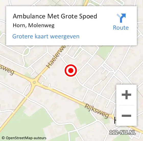 Locatie op kaart van de 112 melding: Ambulance Met Grote Spoed Naar Horn, Molenweg op 20 november 2021 15:35