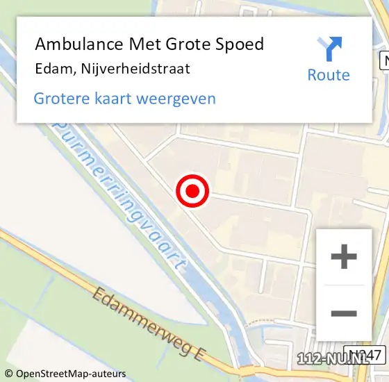 Locatie op kaart van de 112 melding: Ambulance Met Grote Spoed Naar Edam, Nijverheidstraat op 20 november 2021 16:09