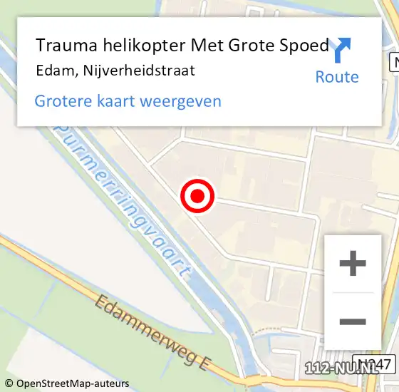 Locatie op kaart van de 112 melding: Trauma helikopter Met Grote Spoed Naar Edam, Nijverheidstraat op 20 november 2021 16:11