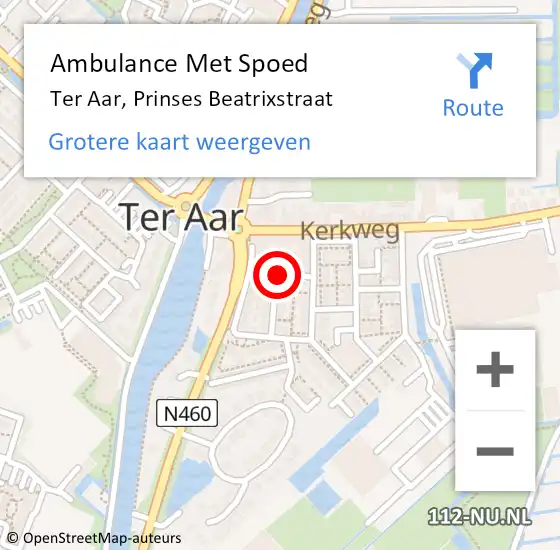 Locatie op kaart van de 112 melding: Ambulance Met Spoed Naar Ter Aar, Prinses Beatrixstraat op 20 november 2021 16:11