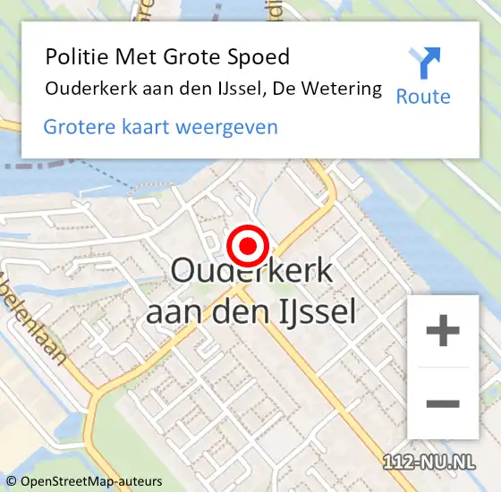 Locatie op kaart van de 112 melding: Politie Met Grote Spoed Naar Ouderkerk aan den IJssel, De Wetering op 20 november 2021 16:16