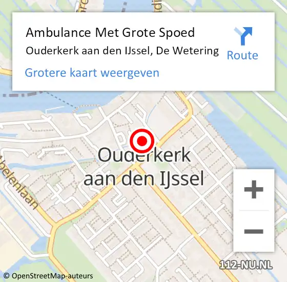 Locatie op kaart van de 112 melding: Ambulance Met Grote Spoed Naar Ouderkerk aan den IJssel, De Wetering op 20 november 2021 16:17