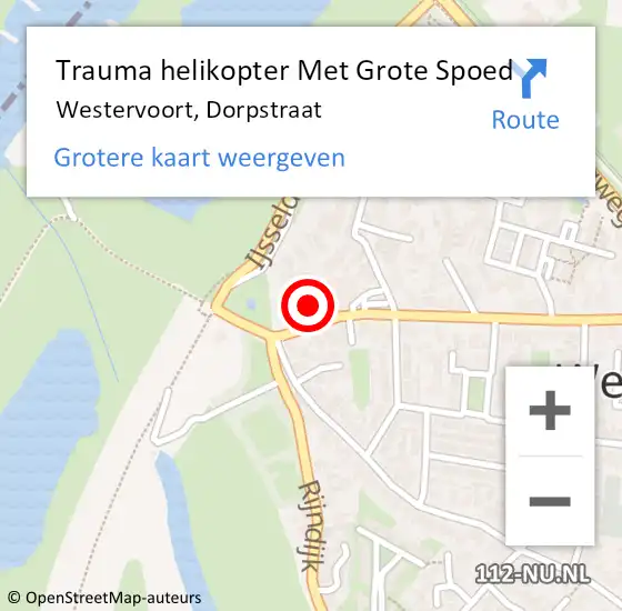 Locatie op kaart van de 112 melding: Trauma helikopter Met Grote Spoed Naar Westervoort, Dorpstraat op 20 november 2021 16:19