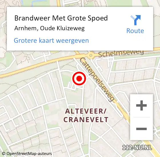 Locatie op kaart van de 112 melding: Brandweer Met Grote Spoed Naar Arnhem, Oude Kluizeweg op 20 november 2021 16:32