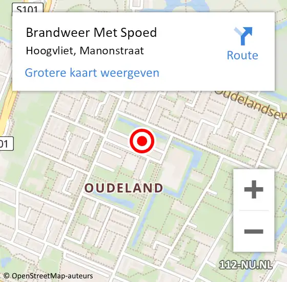 Locatie op kaart van de 112 melding: Brandweer Met Spoed Naar Hoogvliet, Manonstraat op 20 november 2021 16:47