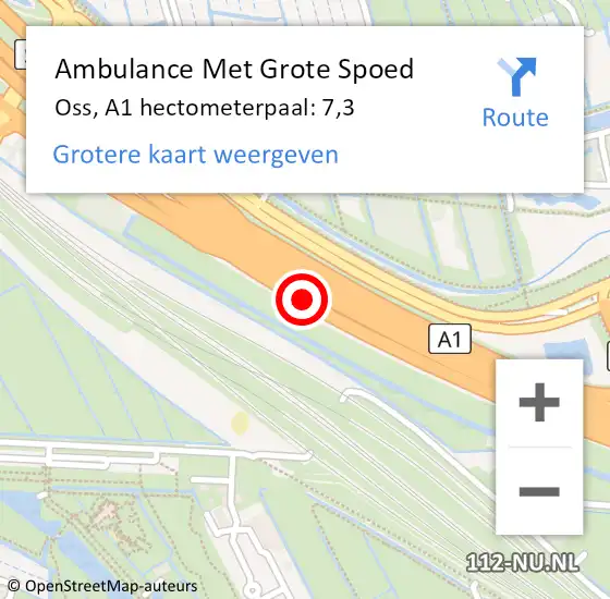 Locatie op kaart van de 112 melding: Ambulance Met Grote Spoed Naar Oss, A1 hectometerpaal: 7,3 op 20 november 2021 18:03