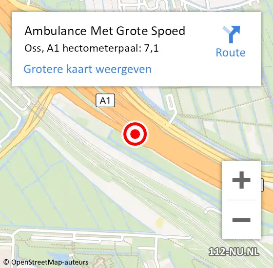Locatie op kaart van de 112 melding: Ambulance Met Grote Spoed Naar Oss, A1 hectometerpaal: 7,1 op 20 november 2021 18:06