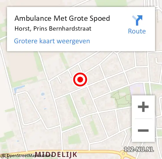 Locatie op kaart van de 112 melding: Ambulance Met Grote Spoed Naar Horst, Prins Bernhardstraat op 30 juni 2014 01:57