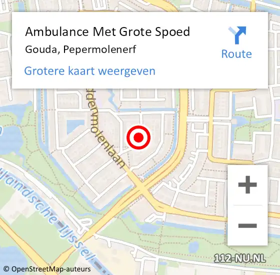 Locatie op kaart van de 112 melding: Ambulance Met Grote Spoed Naar Gouda, Pepermolenerf op 20 november 2021 18:30