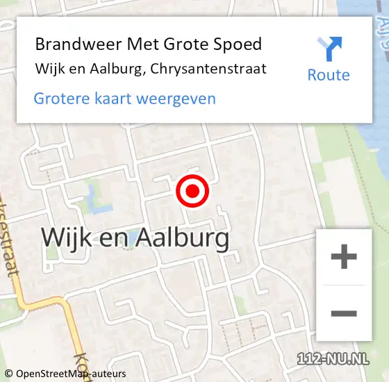 Locatie op kaart van de 112 melding: Brandweer Met Grote Spoed Naar Wijk en Aalburg, Chrysantenstraat op 20 november 2021 19:11