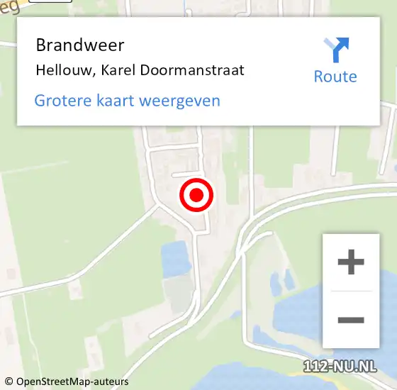 Locatie op kaart van de 112 melding: Brandweer Hellouw, Karel Doormanstraat op 20 november 2021 19:31