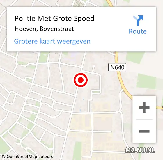 Locatie op kaart van de 112 melding: Politie Met Grote Spoed Naar Hoeven, Bovenstraat op 20 november 2021 19:49