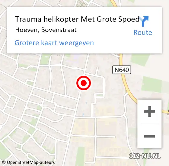 Locatie op kaart van de 112 melding: Trauma helikopter Met Grote Spoed Naar Hoeven, Bovenstraat op 20 november 2021 19:50