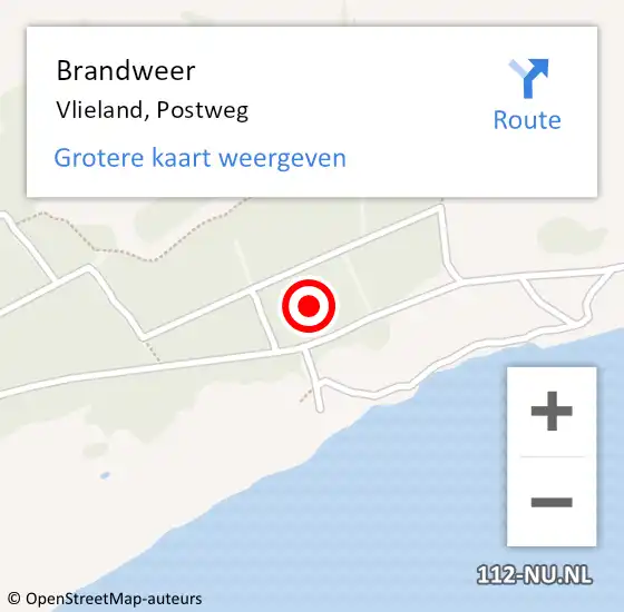 Locatie op kaart van de 112 melding: Brandweer Vlieland, Postweg op 20 november 2021 19:51