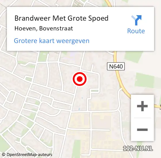 Locatie op kaart van de 112 melding: Brandweer Met Grote Spoed Naar Hoeven, Bovenstraat op 20 november 2021 19:53