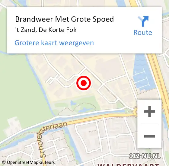 Locatie op kaart van de 112 melding: Brandweer Met Grote Spoed Naar 't Zand, De Korte Fok op 30 juni 2014 02:12