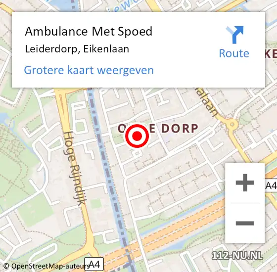 Locatie op kaart van de 112 melding: Ambulance Met Spoed Naar Leiderdorp, Eikenlaan op 20 november 2021 20:02